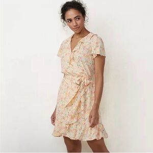 LC Lauren Conrad Floral V-Neck Dress in Yellow, Coral & Teal